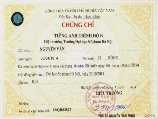 Chứng chỉ tiếng anh