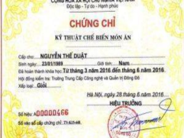 Quy trình làm chứng chỉ nấu ăn tại Làm Bằng Cấp Giá Rẻ HCM