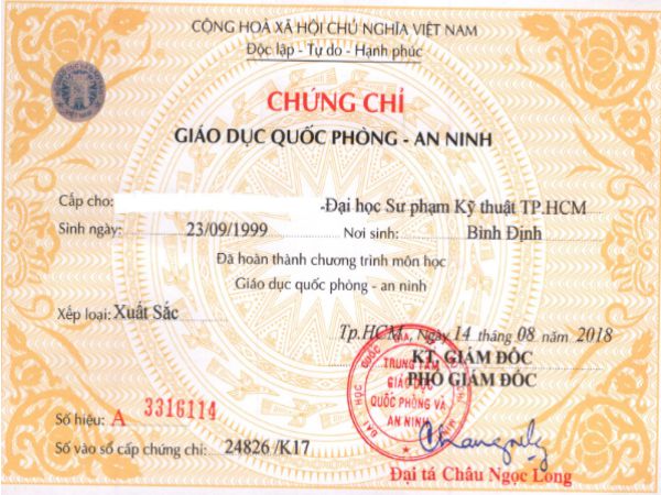 Dịch vụ làm chứng chỉ quốc phòng giả tại Làm Bằng Cấp Giá Rẻ HCM