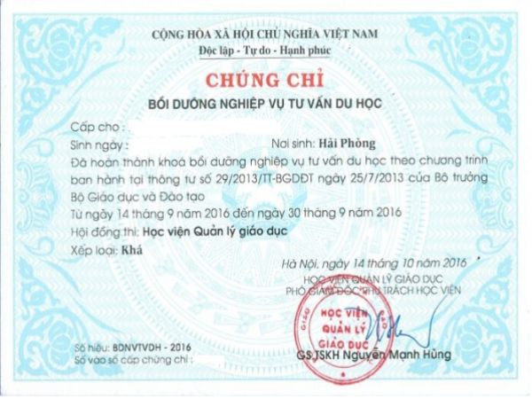 Làm chứng chỉ tư vấn du học lấy ngay tại Làm Bằng Cấp Giá Rẻ HCM bao sử dụng toàn quốc