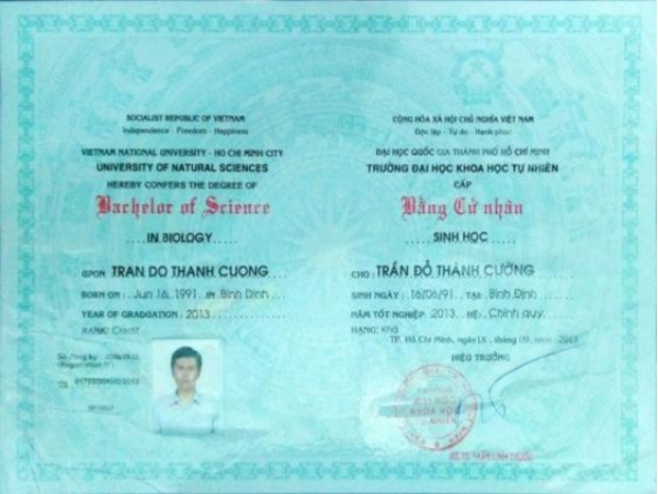 Mẫu bằng đại học Khoa Học Tự Nhiên tại Làm Bằng Cấp Giá Rẻ HCM